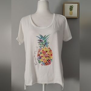 Next Level Apparel Top Blouse Personalized Pineapple Size large White Asymmetric